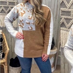 Brown and Cream Crew Neck Sweater